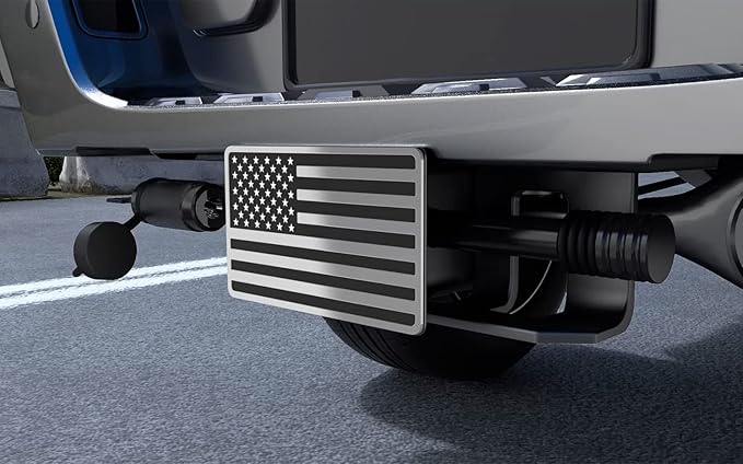 Chrome Line American Flag Metal Trailer Hitch Cover for 2" inch Receivers, Tow Hitch Cover for Trucks Cars SUV (Chrome Line)