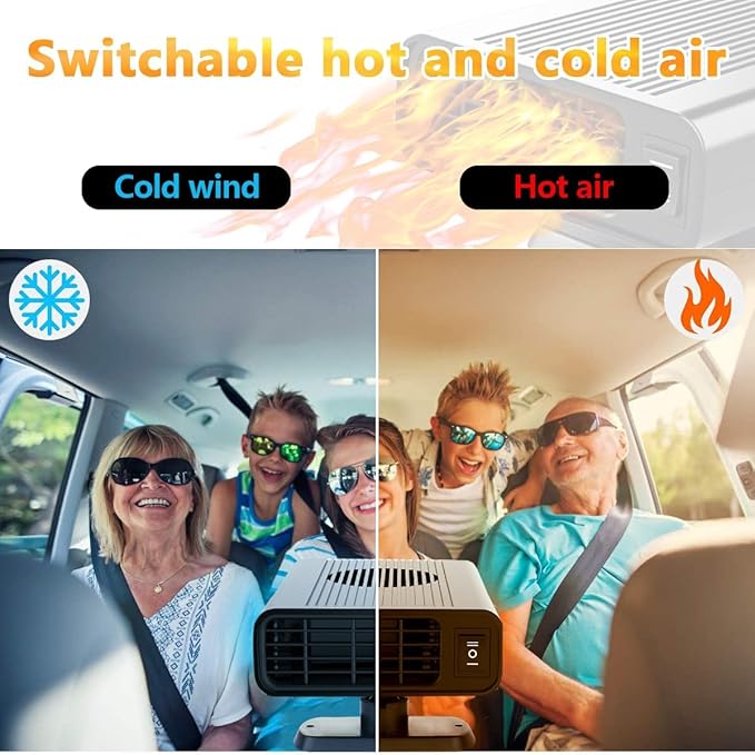 Car Heater, 12V Portable Auto Heater Fan Anti-Fog Car Defroster 2 in 1 Fast Cooling/Heating Cigarette Lighter Car Fan for Vehicles Quick Heating Air
