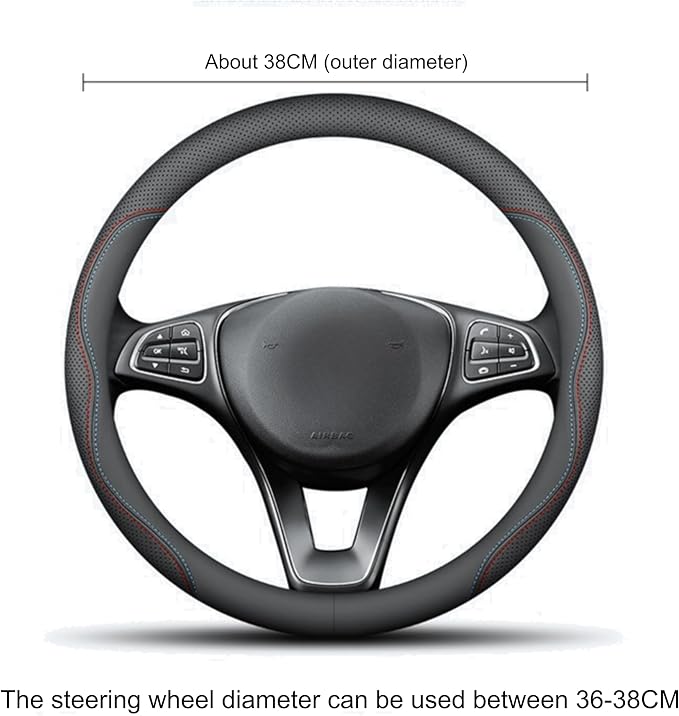 RYE for BMW Steering Wheel Cover, Leather Car Steering Wheel Cover Heavy-Duty Durable Breathable, Custom-fit for BMW X3 X5 X7 3/5/7 Series 328i 550i Accessories - Black Pattern 5