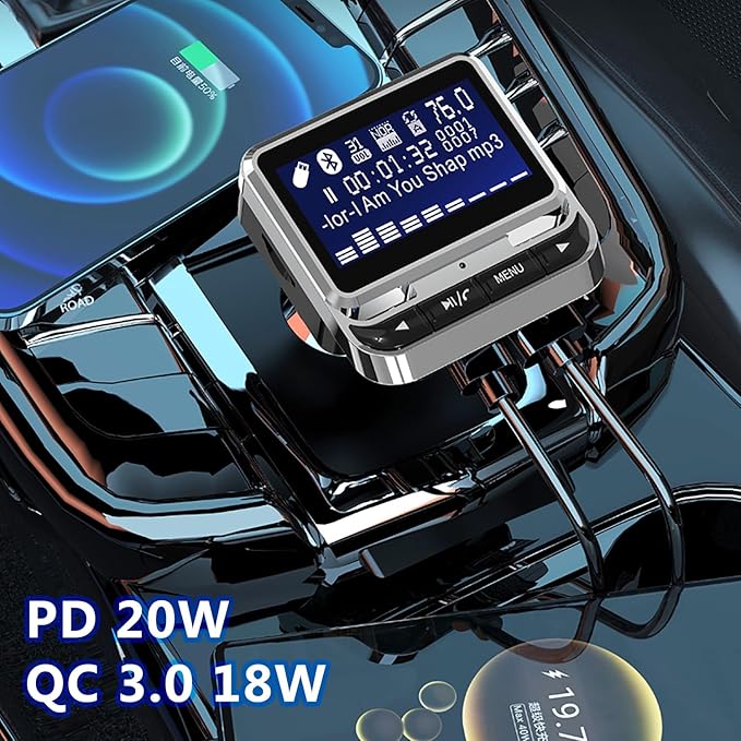 Bluetooth FM Transmitter for Car, Wireless Radio Adapter, 38W [PD 20W + QC 3.0], Handsfree Auto Kit with Remote Control, MP3 Music Player Support Siri Google Assistant U Disk/TF Card/Aux