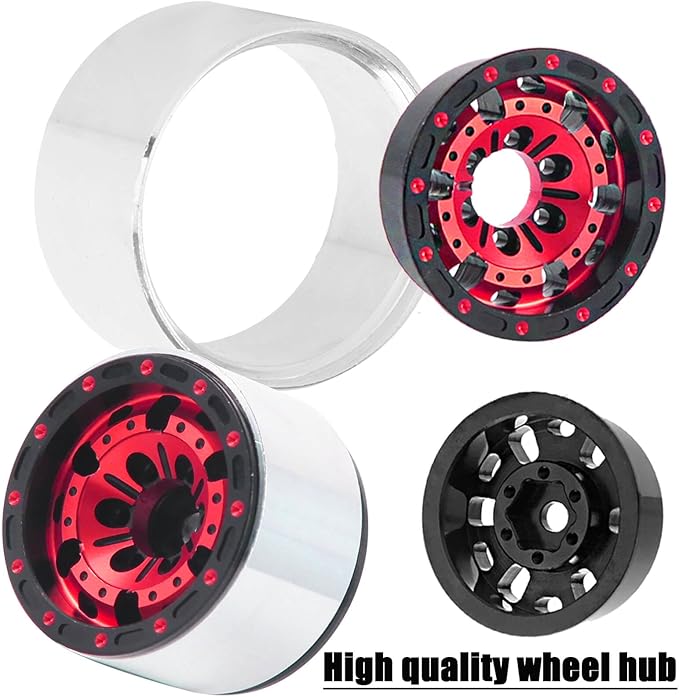 1.0 RC Wheels RC Truck Tires for 1/18 1/24 TRX4M,SCX24,FCX24 RC Crawler,Alloy 1.0‘’ Beadlock RC Truck Tires RC Wheels (4pcs Red)