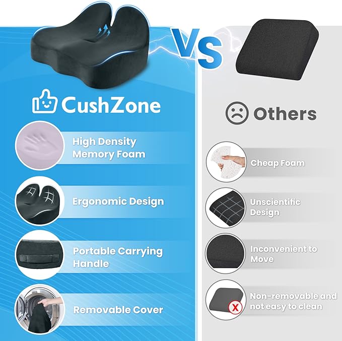 CushZone Seat Cushion, Memory Foam Office Chair Seat Cushion for Office Chairs/Car/Long Trip/Desk Chair/Gaming, Large Size for Sciatica & Hip & Tailbone Pain Relief, Sciatica Support (Deep Green)