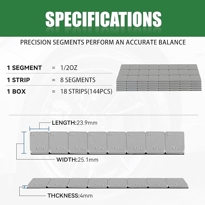 0.5 Oz Stick on Wheel Weights（144pcs,72oz）,1/2 Oz Gray Adhesive Backed Wheel Weights for Cars, Trucks, SUVs, Motorcycles, Low Profile