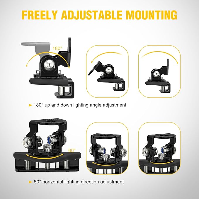 Nilight LED Light Bar Mounting Bracket 2PCS Universal Adjustable Pillar Hood Work Lamp Mount Clamp Holder for Off-Road Truck SUV, Black-2