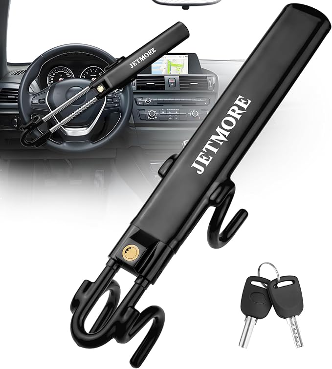Car Steering Wheel Lock Anti-Theft Device, Car Lock Steering Wheel, Wheel Locks for Cars, Anti-Theft Car, Two-Hook, Reinforced Alloy Steel, Fit for Street & Overnight Parking, High-Risk Areas