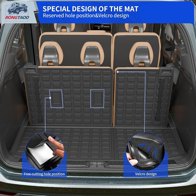 Rongtaod Cargo Mat Compatible with 2022 2023 2024 2025 2026 Nissan Pathfinder Cargo Liner Trunk Mat TPE All Weather Back Seat Cover Protector Pathfinder Accessories (Trunk Mat with Backrest Mat)