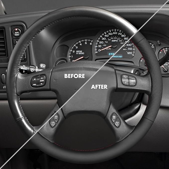 MEWANT Steering Wheel Cover for Chevy Silverado 1500/2500 / 3500 2003-2006 / Silverado 1500 2500HD 3500 Classic/Trailblazer Hand-Stitched Microfiber Leather Steering Wheel Wrap