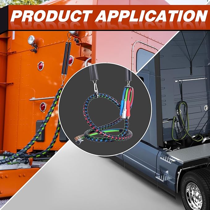 CheeMuii 20" Double Tender Spring Kit with 3in1 Hose Holder and 3-Hole Clamp Holder Heavy Duty Tender Spring for Semi Truck Air Lines Kit 2 Style Air Lines Holders for Semi Truck Trailer Tractor