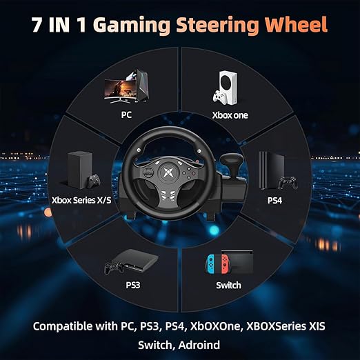 NBCP PC Racing Wheel,270 Degree Universal USB Car Sim Race Steering Wheel PS4 Large Size Steering Wheel and Pedals for PC、PS4、PS3、Xbox One、Xbox Series X/S、Switch