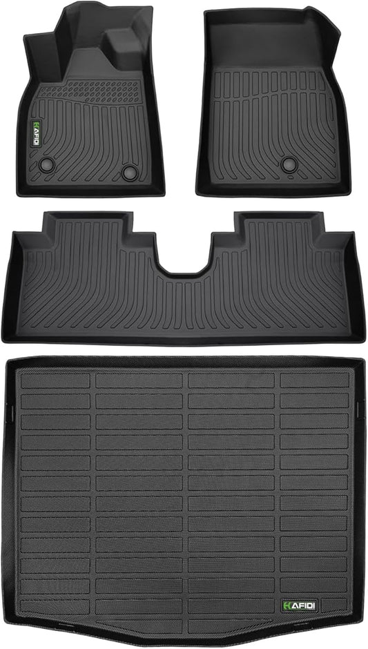 HAFIDI® Floor Mats & Cargo Liner Set Fit for 2021-2025 2026 Ford Mustang Mach E (Not for Mustang) All Weather Protection TPE Anti-Slip Automotive Full Set Floor Liners Custom Accessories - Black