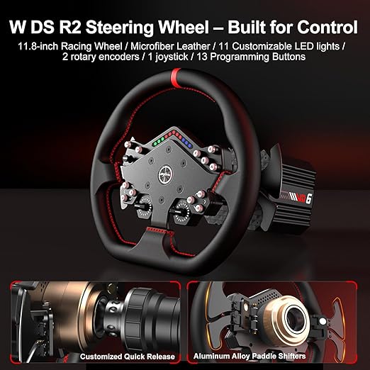 PXN VD6 Direct Drive Bundle - PC Steering Wheel and Pedals – 6 Nm Direct Drive Servo Motor Base, W DS R2 Racing Wheel, Hall Effect 2-Pedal, and Table Clamp – Professional Sim Racing Setup for Windows PC (7–11)