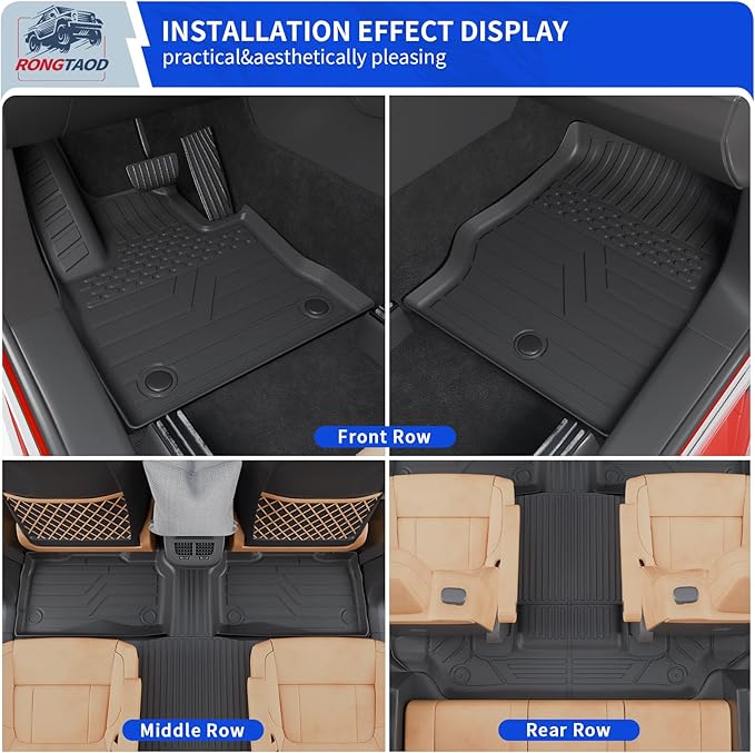 Rongtaod 6 Seats Floor Mats Compatible with 2020-2025 2026 Ford Explorer Captain Chairs Trunk Mat Trunk Liner Cargo Liner Cargo Mat Kick Mats 2024 Explorer Accessories (Floor Mats Full Set 7pcs)