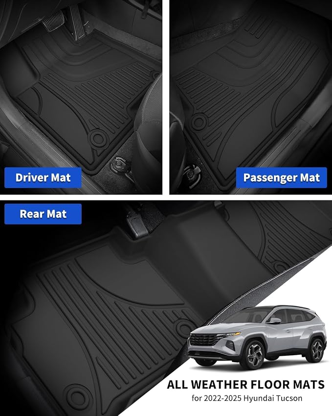Floor Mats Fit for Hyundai Tucson 2026 2025 2024 2023 2022 Floor Liners & Cargo Mat (Not PHEV) - Custom Fit TPE Heavy Duty All Weather Floor Mats Cargo Liner for Tucson Accessories Black