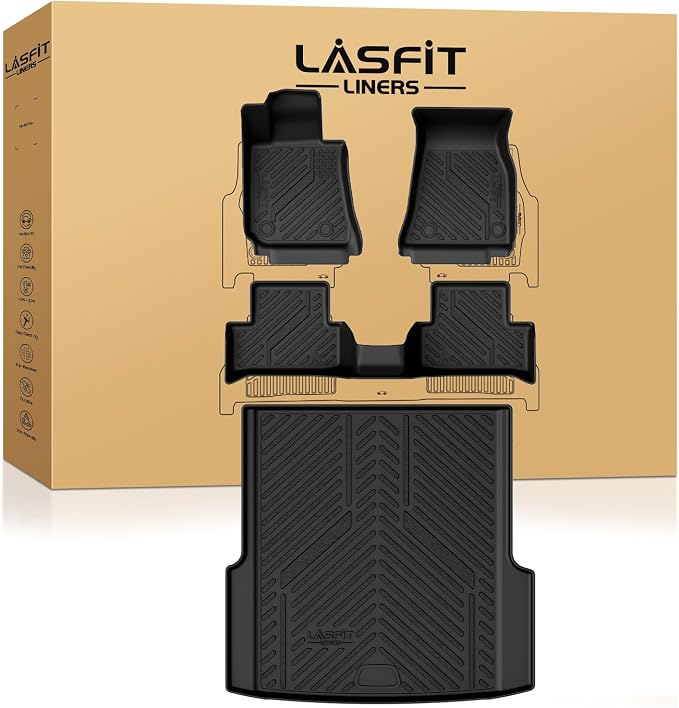 LASFIT Floor Mats&Trunk Mat Fit for BMW i4 2022 2023 2024 2025 2026 M50/eDrive40/eDrive35/xDrive40, All Weather TPE Custom Fit 1st&2nd Row Full Set Car Mats & Cargo Liner, Black