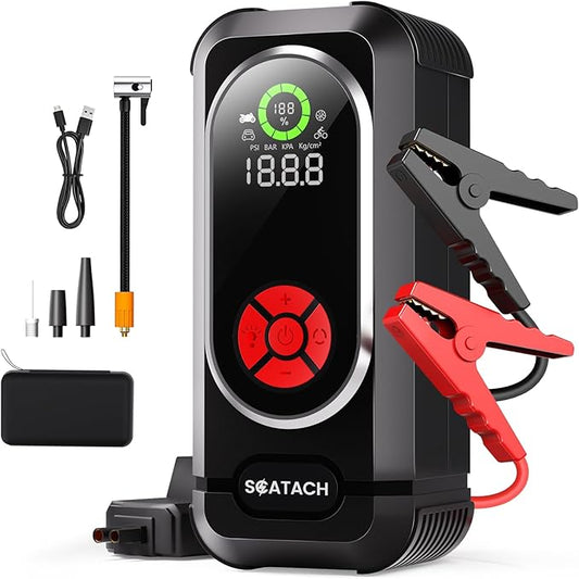 6000A Jump Starter with Air Compressor, Car Battery Jump Starter Portable (10.0 Gas/10.0L Diesel), 150 PSI 12V Car Battery Jump Box with Tire Inflator, Jumper Cables, LED Light, LED Display