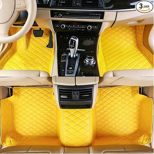 Photo Custom Car Floor Mats, Upload Your Favorite Image + Personal Text, Unique Leather All-Weather Liners Fit 99% of Vehicles - Yellow