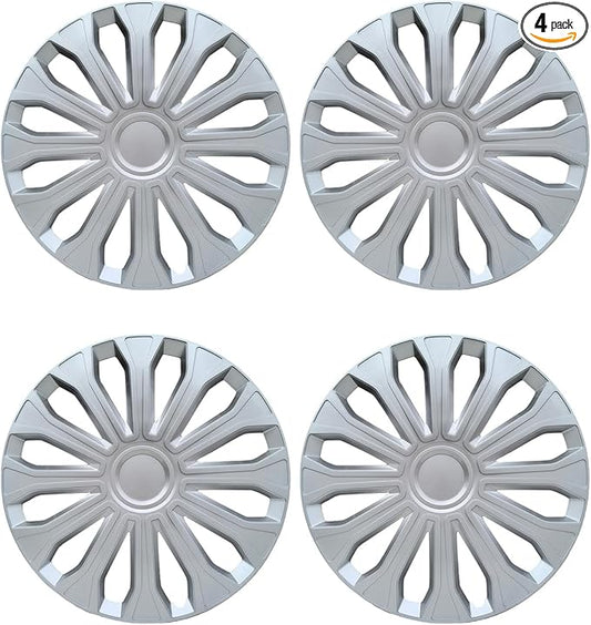 ABX Hubcaps,16 inch hubcaps Set of 4, Wheel Rim Cover ABS Material, Snap On Car Truck SUV Replacement, for Toyota Camry Nissan Mazda etc, Silver