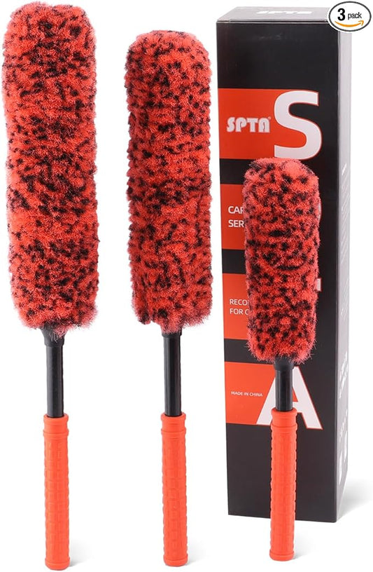 SPTA Rim Cleaner Brush, 3 Pcs Synthetic Ultimate Wheel Brush Set, Flat Spoke Wheel Cleaning Brush, Car Wheel Brush, Brush for Cleaning Wheels, Safe for Cars, Trucks, SUVs, RVs, Motorcycles & More