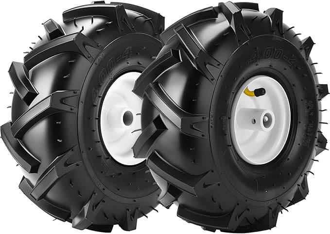 11x4.00-4" Tiller Tires and Wheels, (2-Pack 3/4" Axle Bore, 3-1/8" Centered Hub) 11x4.00-4" Tiller Tires Replacement for Craftsman & Troy-Bilt Garden Tractors, Tillers & Trenchers