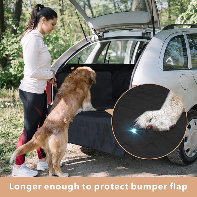 F-color SUV Cargo Liner for Dogs - Waterproof Pet Cargo Liner, Comfort Dog Cargo Cover with Bumper Flap Protector, Scratchproof Non-Slip Mat for Standard SUVs Sedans, 55 x 81 Inch, Black