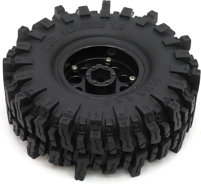 HOBBYSOUL 1.9 Beadlock Wheels and Tires Set 120mm Soft Sticky Mud slingers 1.9 Tires Wheels Black Rims for 1/10 rc Crawler Traxxas TRX4 Axial SCX10, (4 Pack)