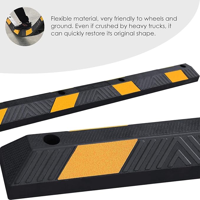 72" inch 6' Feet Heavy Rubber Parking Curb, Installation Kits Included, Parking Garage Floor Stopper, Wheel Stopper for Vehicles Truck Driveway Protect Cars Vans Trucks Pumpers (72" - 1Pack)