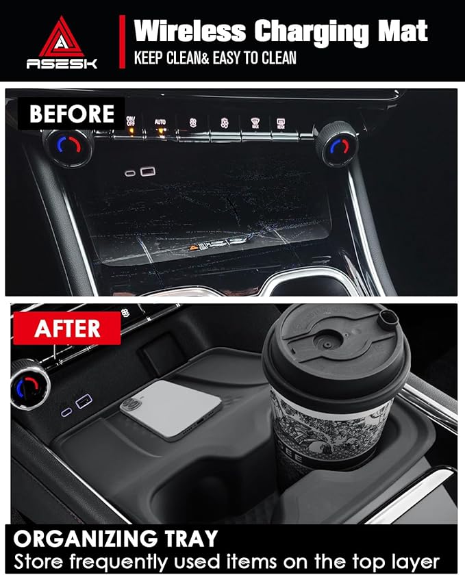for 2024-2026 Chevy Traverse 2-in-1 Cup Holder Insert&Wireless Charging Mat TPE Materials