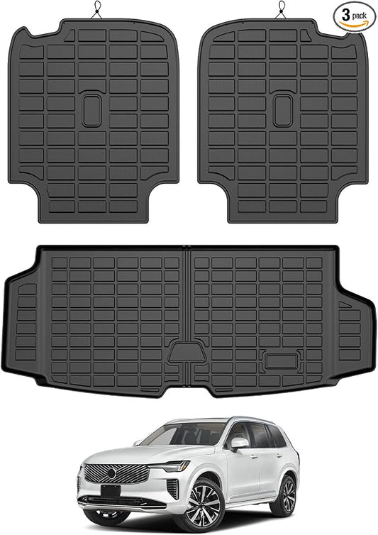 Mixsuper Cargo Liner for Volvo XC90 2016-2024 2025 2026, All Weather Trunk Mat Backrest Mat TPE Back Seat Cover Protector for XC90 Accessories