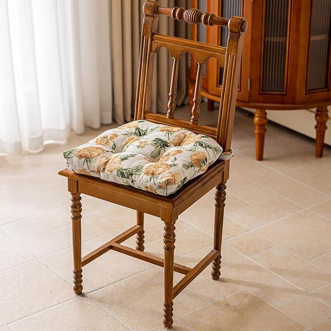 vctops Farmhouse Floral Print Chair Cushions with Ties U-Shaped Soft Comfortable Chair Pads Non Slip Seat Cushions for Indoor Dining Room and Kitchen Chairs (Flower D,16"x16")