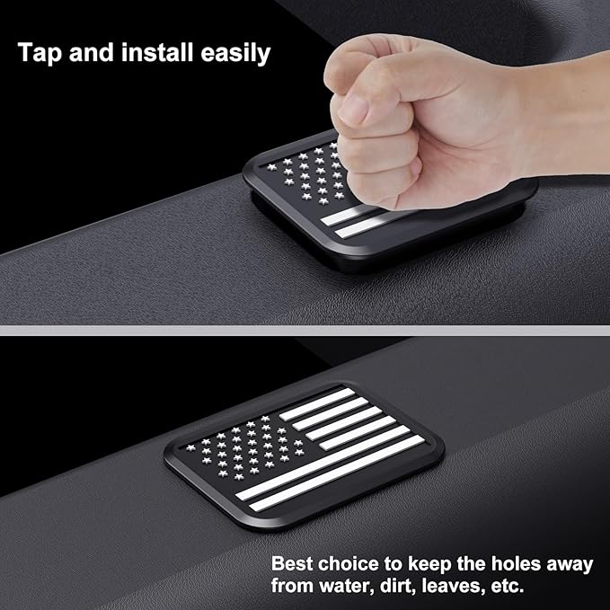 EGOVO Bed Rail Stake Pocket Covers Compatible with 2019-2026 Dodge Ram 1500 2500, Rear Truck Tonneau Stake Hole Caps Plugs, Weatherproof Snow & Rust Protection Accessories - 2PCS Black & White Flag