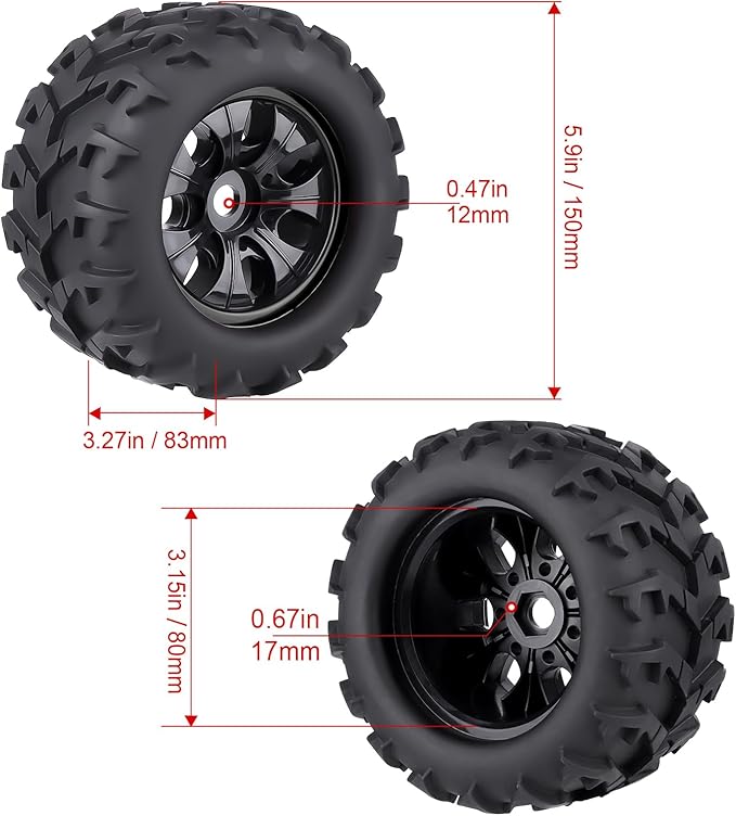 HobbyPark 3.2 17mm Hex RC Monster Truck Wheels and Tires Set for 1/8 Scale Arrma Kraton 6s Notorious Traxxas Maxx Tmaxx E-Revo 2.0 3.3 HPI Savage