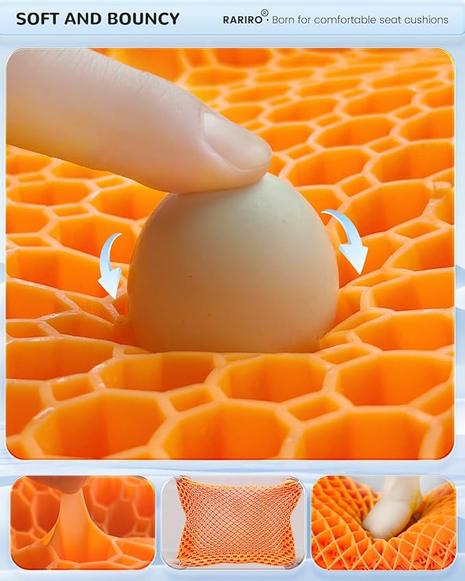 Gel Seat Cushion for Long Sitting(Enlarged&Thickened), Cooling Pressure Relief Seat Cushion for Wheelchair, Driving, Kayak, Office Desk Chair Seat Pad Gel for Heavy People[Orange-19.7" Large]