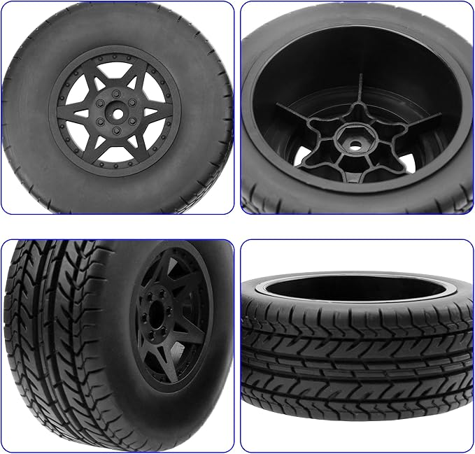 4-Pack RC Short Course Truck Wheels & Tires w/Foam Inserts OD110mm Compatible with Losi Tenacity Traxxas Slash Arrma HPI Redcat Blackout 1/10 RC Short Course,6-Spoke