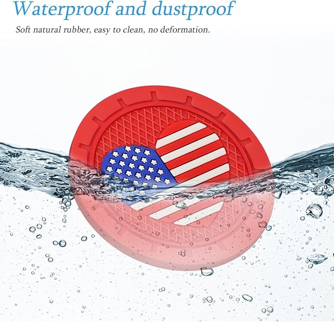 AUCELI 4 Pack Car Cup Holder Coasters, Colored American Flag US Flag Insert Car Cup Coaster, 2.75 Inch Anti Slip Shockproof Embedded Drink Mat, Vehicle Interior Decor Accessories