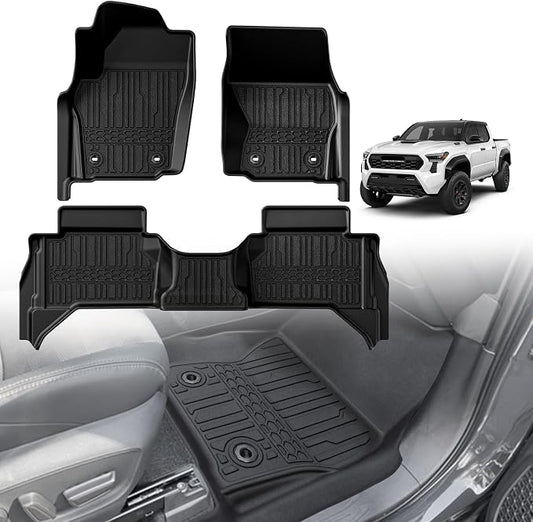 TripleAliners for Tacoma 2024 2025 2026 Double Cab Floor Mats (Fit Manual Trans ONLY) All Weather Floor Liners Compatible with 2024+ Toyota Tacoma Accessories Front & Rear Mats(Not for Hybrid/Auto)