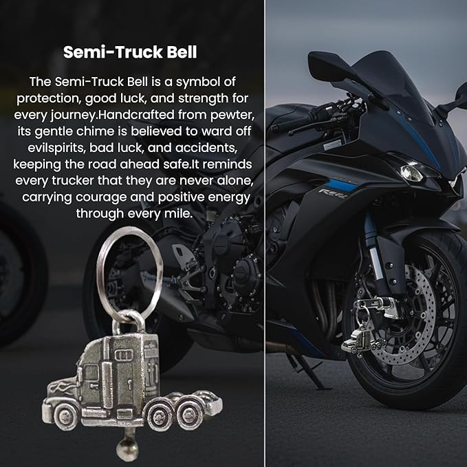 Semi-Truck Bell with Gift Bag - Handcrafted Pewter for Road Safety & Good Luck- Motorcycle Bell Offers Charm & Protection on Every Ride- Carry as a Truck Key Chain for Gifting & Unforgettable Journeys