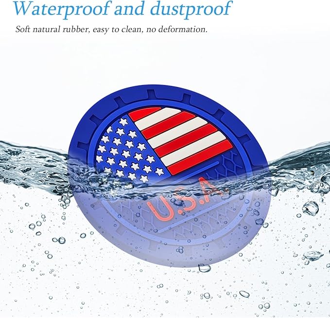 AUCELI 4 Pack Car Cup Holder Coasters, Colored American Flag US Flag Insert Car Cup Coaster, 2.75 Inch Anti Slip Shockproof Embedded Drink Mat, Vehicle Interior Decor Accessories