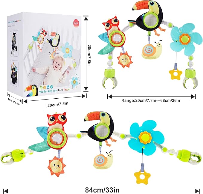 Lynncare Adjustable Arch Bassinet Toys for Infant & Toddlers, Stroller Arch, Baby Crib Toys with Fascinating Hanging for Stimulating Baby’s Senses and Developing Motor Skills