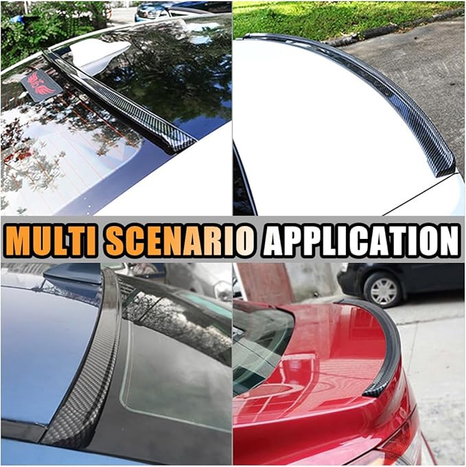 Car Rear Spoiler Roof Lip Kit, Carbon Fiber 3D Rubber Trunk Spoiler Trim Strip Cool Car Decoration, Universal Punch-Free Vehicle Exterior Accessory Sticker (Carbon Fiber Black)