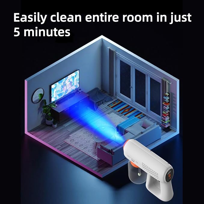 Professional Disinfectant Sprayer Fogger Machine, Nano Spray Gun with All Metal Nozzle, Cordless Handheld Steam Gun with Blue Light, Rechargeable Portable Sprayer for Car Home Hotel Plants