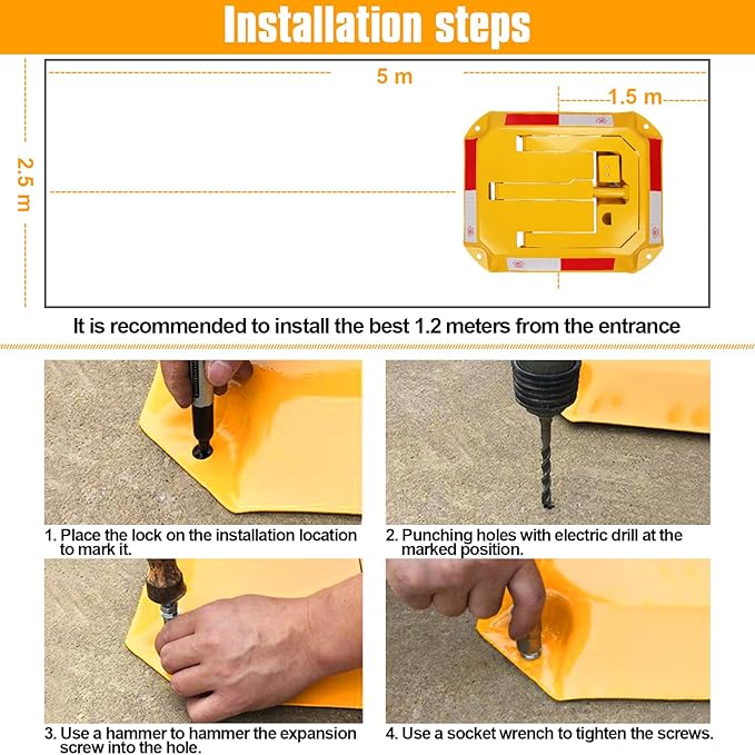 Tevlaphee Orange Foldable Parking Barrier, Cylindrical Lock, Double Lock Design for Extra Protection