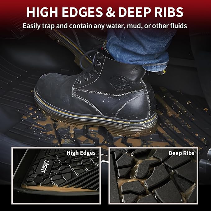 LASFIT Floor Mats & Trunk Mat for Jeep Wrangler JL 2018-2025 2026 4 Door Cargo Without SUBWOOFER (Not for JK/Not PHEV/Not 2-Door), All Weather TPE Custom Cargo Mat Fit for Flat Load Floor Gas Type