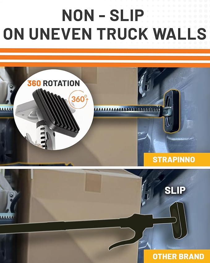 Strapinno - Ratcheting Cargo Bar 44"-74", Non-Slip Truck Bed Divider, Easy Setup, Strong 1.25" Tube, Adjustable Stabilizer for Pickup Trucks - 2-Pack