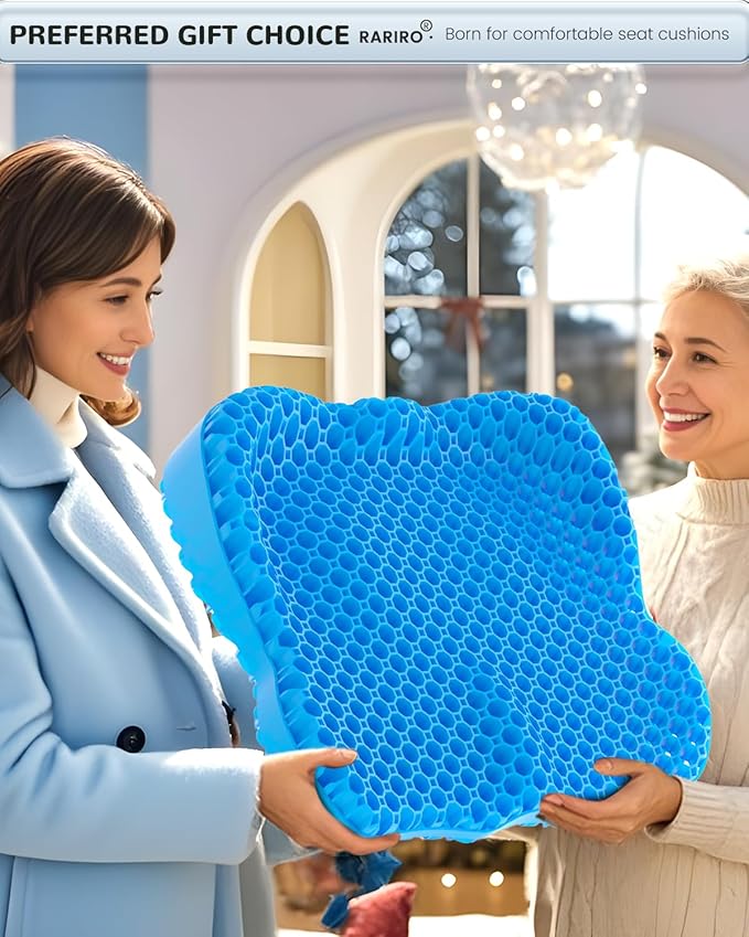 Gel Seat Cushion for Long Sitting(Enlarged & Thickened), Cooling Pressure Relief Seat Cushion for Wheelchair, Driving, Kayak, Office Desk Chair Seat Pad Gel for Heavy People[Blue-19.7" Large]