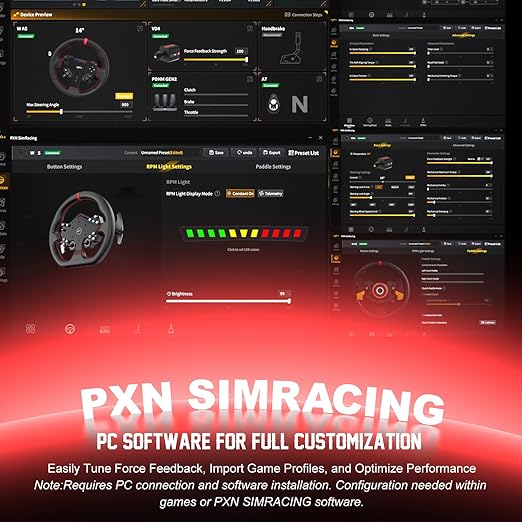 PXN W DS R2 Gaming Racing Wheel – Quick Release, 4 Paddle Shifters, Dynamic RGB Rev Lights, Microfiber Leather Grip, 11.8-Inch PC Steering Wheel, Compatible with VD4 / VD6 / VD10 Direct Drive Bases