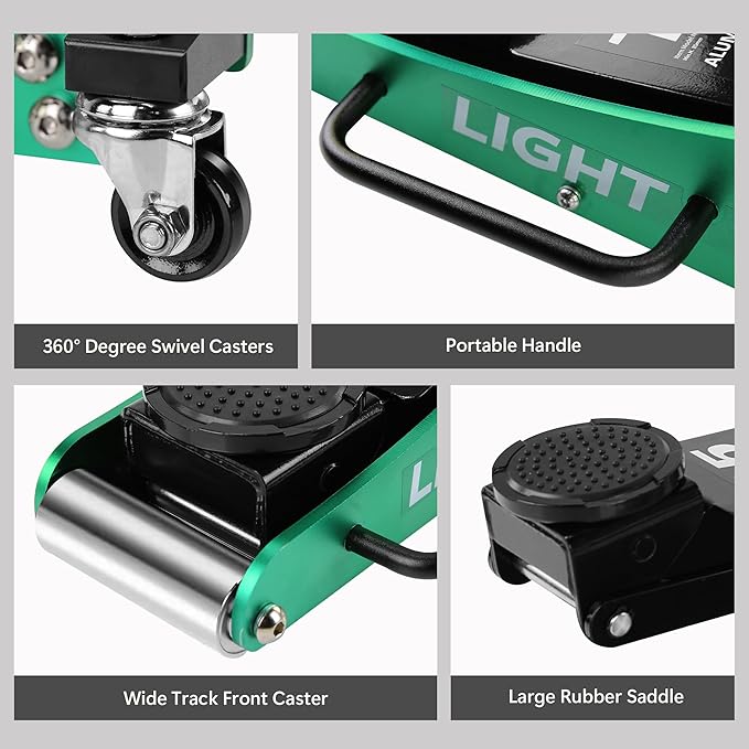 Floor Jack 1.5 Ton Hydraulic Low Profile Aluminum and Steel Car Jack, Lightweight Service Jack with Quick Lift Dual Pump, 3,000 lb Capacity, Lift Range 3.3"-14",Green