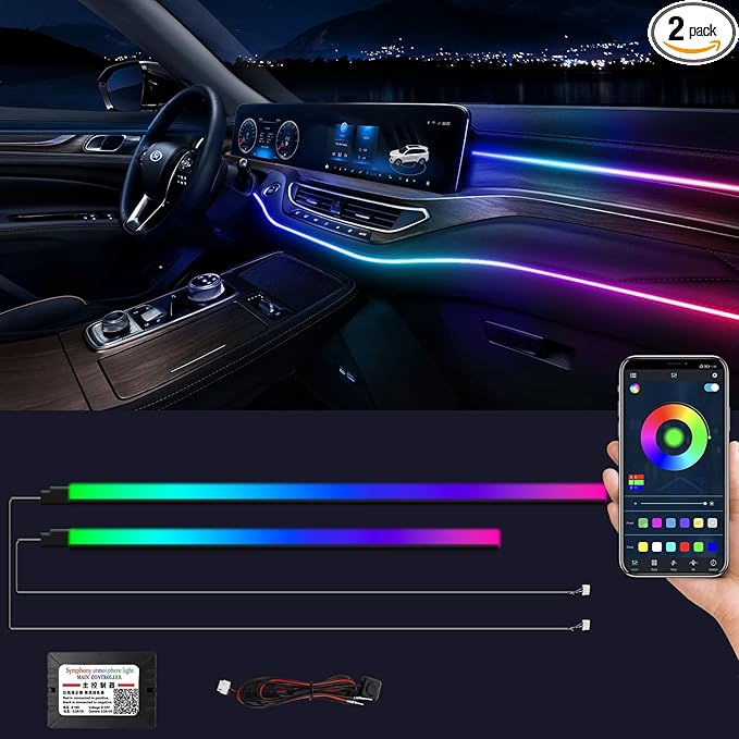 Dreamcolor Acrylic Interior Car Lights, WEBUPAR Car Accessories 2 in 1 Car LED Strip Lights with APP Control and 213 Modes, Car Center Console Fiber Optic Lights, RGB Neon Light Kits