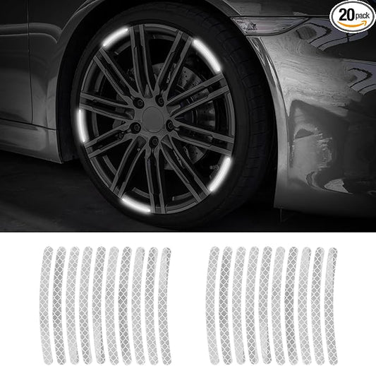 20PCS Reflective Car Wheel Decorative Stripe Stickers, Night Safety Warning Tape Sticker, Anti-Scratch Tire Rims Sticker, Universal Car Exterior Accessories Fluorescent Auto Decals for Motocycle Bike