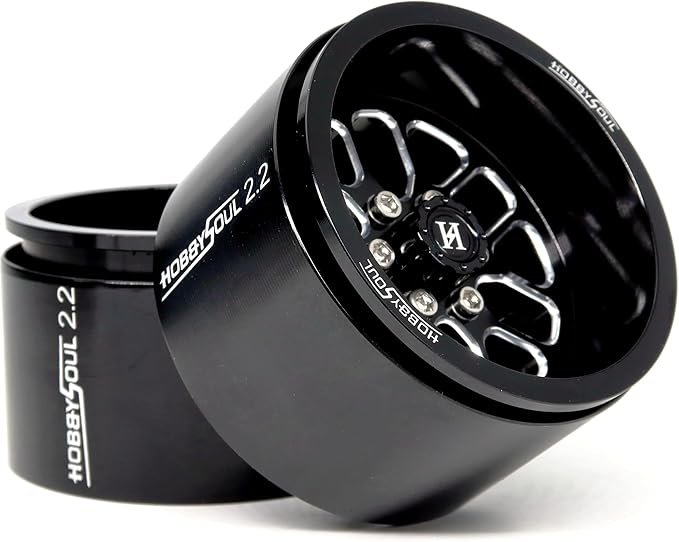 HOBBYSOUL 2.2 RC Wheels Rims -11mm Negative Offset 40mm Width CNC Aluminum 2.2 Beadlock Wheels for 1/10 RC Crawler SCX10 Capra / TRX4 AMG 6x6, Black