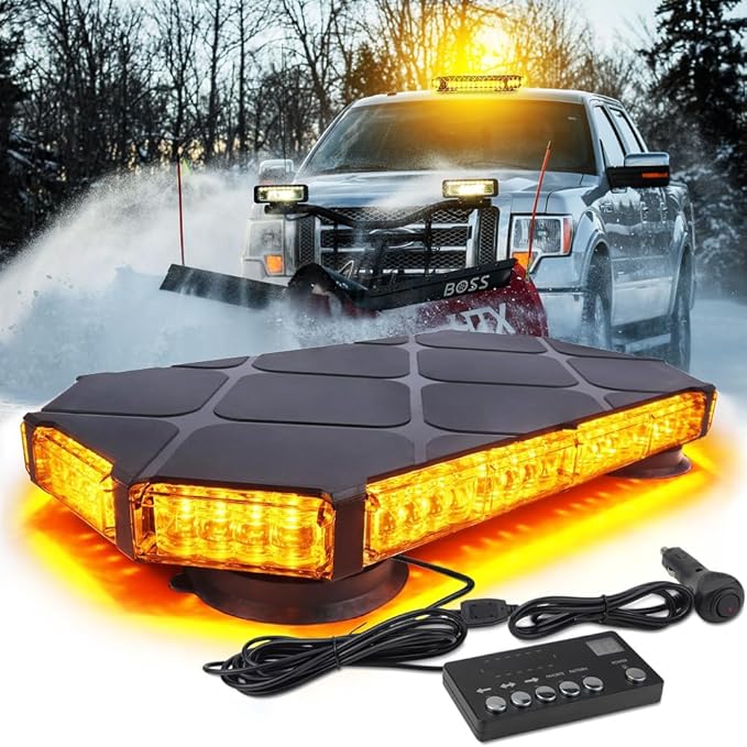 56 LED Amber Rooftop Strobe Beacon Lights Bar w/Controller Magnetic Emergency Traffic Warning Flashing Plow Light for Construction Vehicles Trucks Snowplow Tow Commercial Security Cars